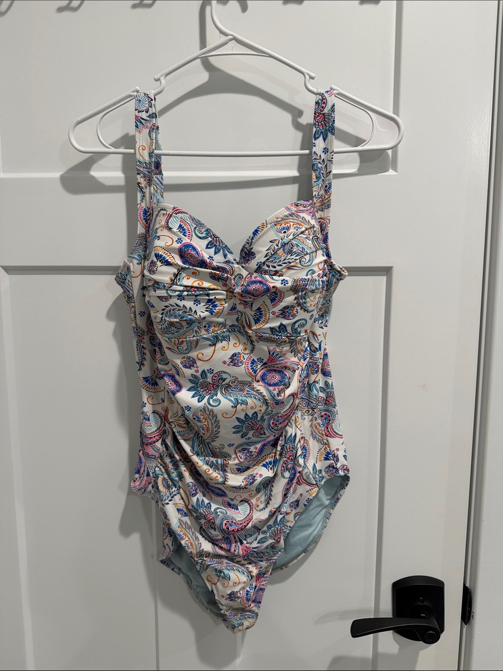 Paisley Ruched One-Piece Swimsuit - White Multi